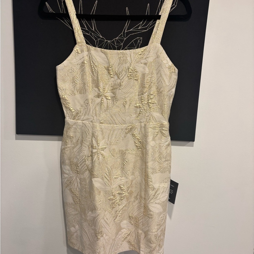 Lulu's Cream and Gold Leaf Mini Dress Size S - Picture 2 of 10